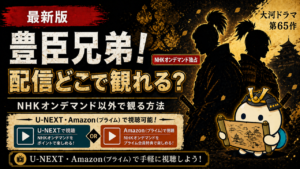 豊臣兄弟の配信状況をまとめた記事のキービジュアル。U-NEXT・Amazonプライム・NHK ONEなどを比較