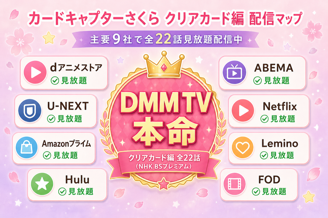 カードキャプターさくら クリアカード編 配信マップ DMM TV本命・主要9社で全22話見放題配信中
